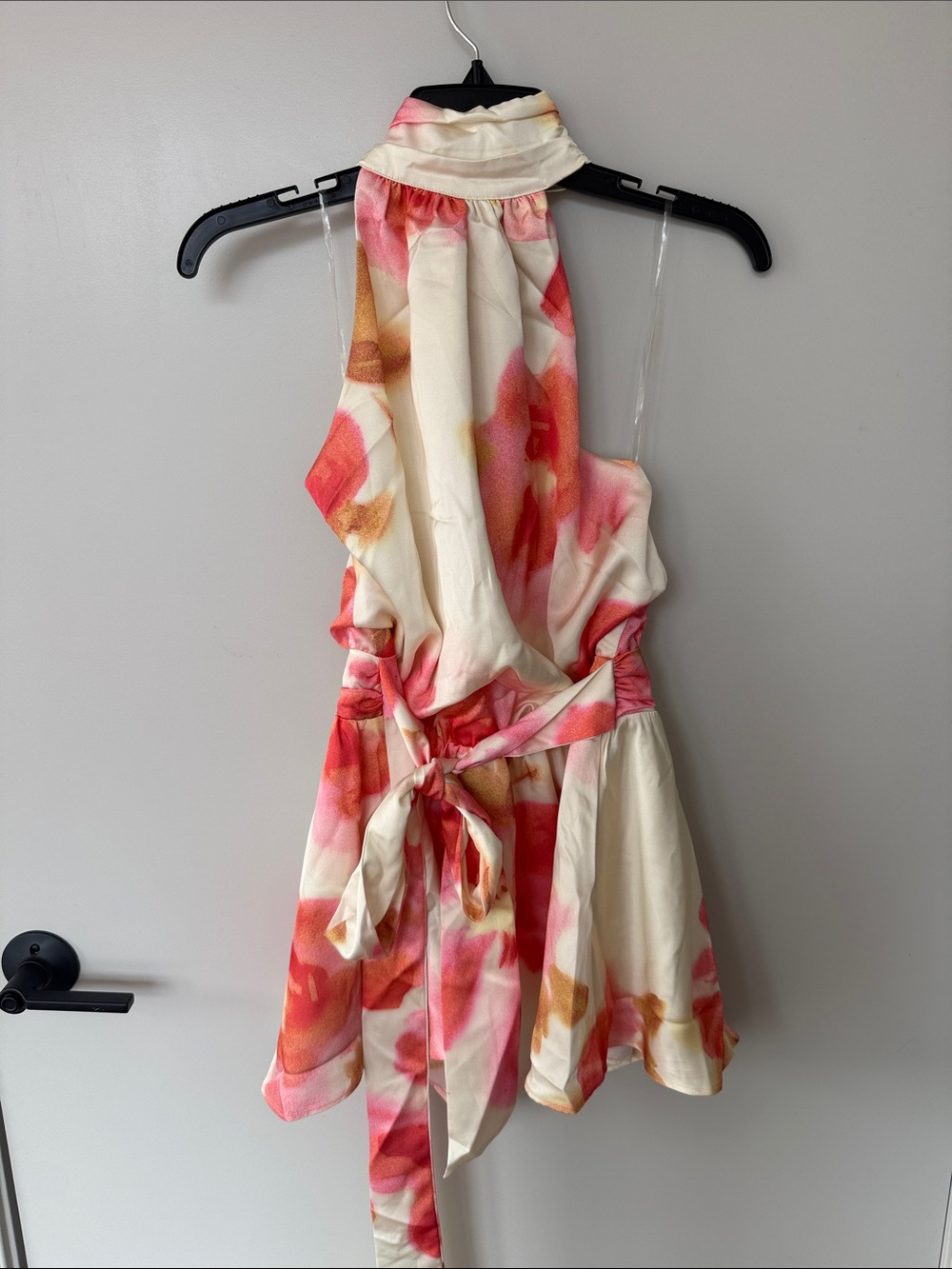 Peppermayo Cream Halter Mini Dress with Pink & Coral Floral Print